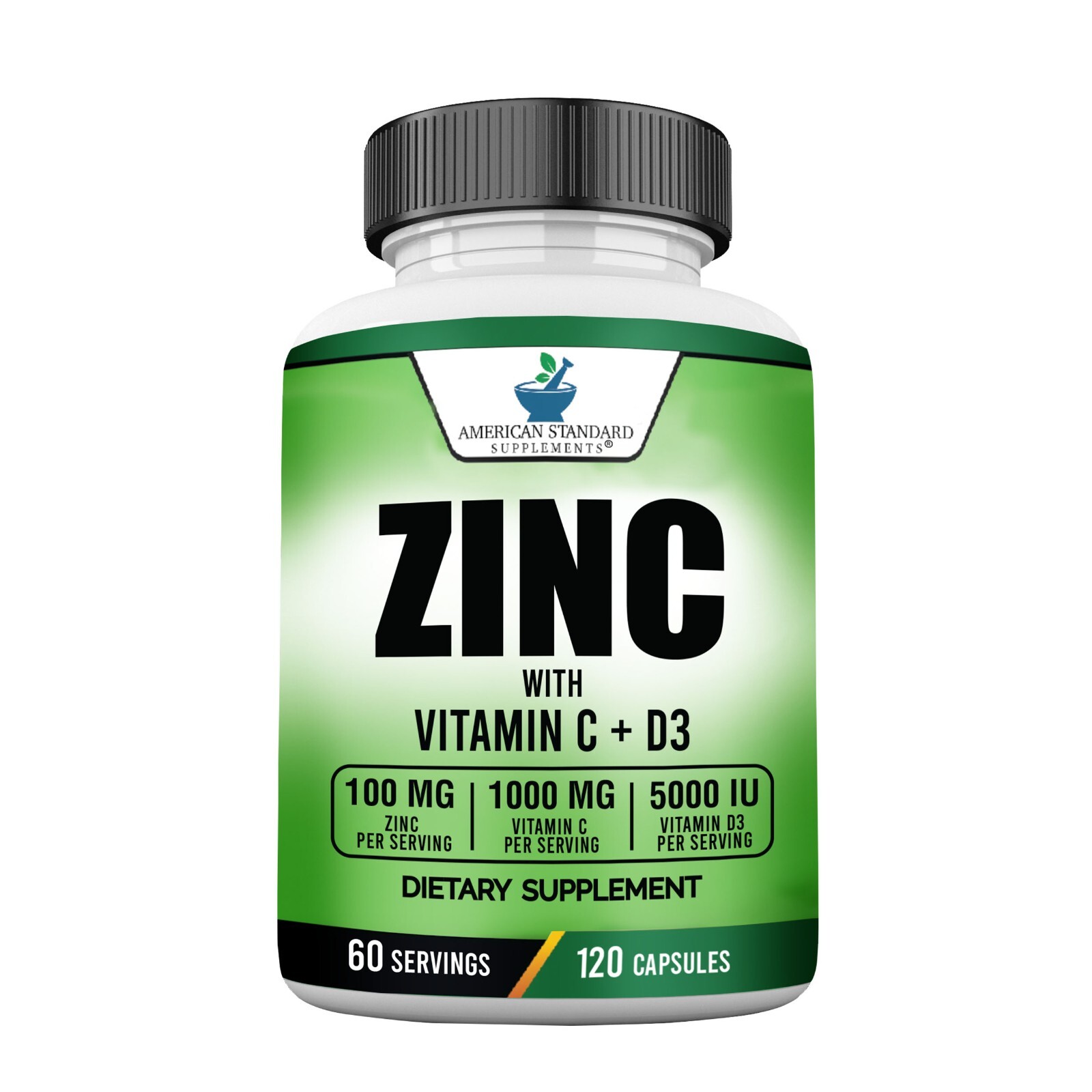 Zinc 100mg, Vitamin C 1000mg, Vitamin D3 5000IU  per Serving – 120 Capsules