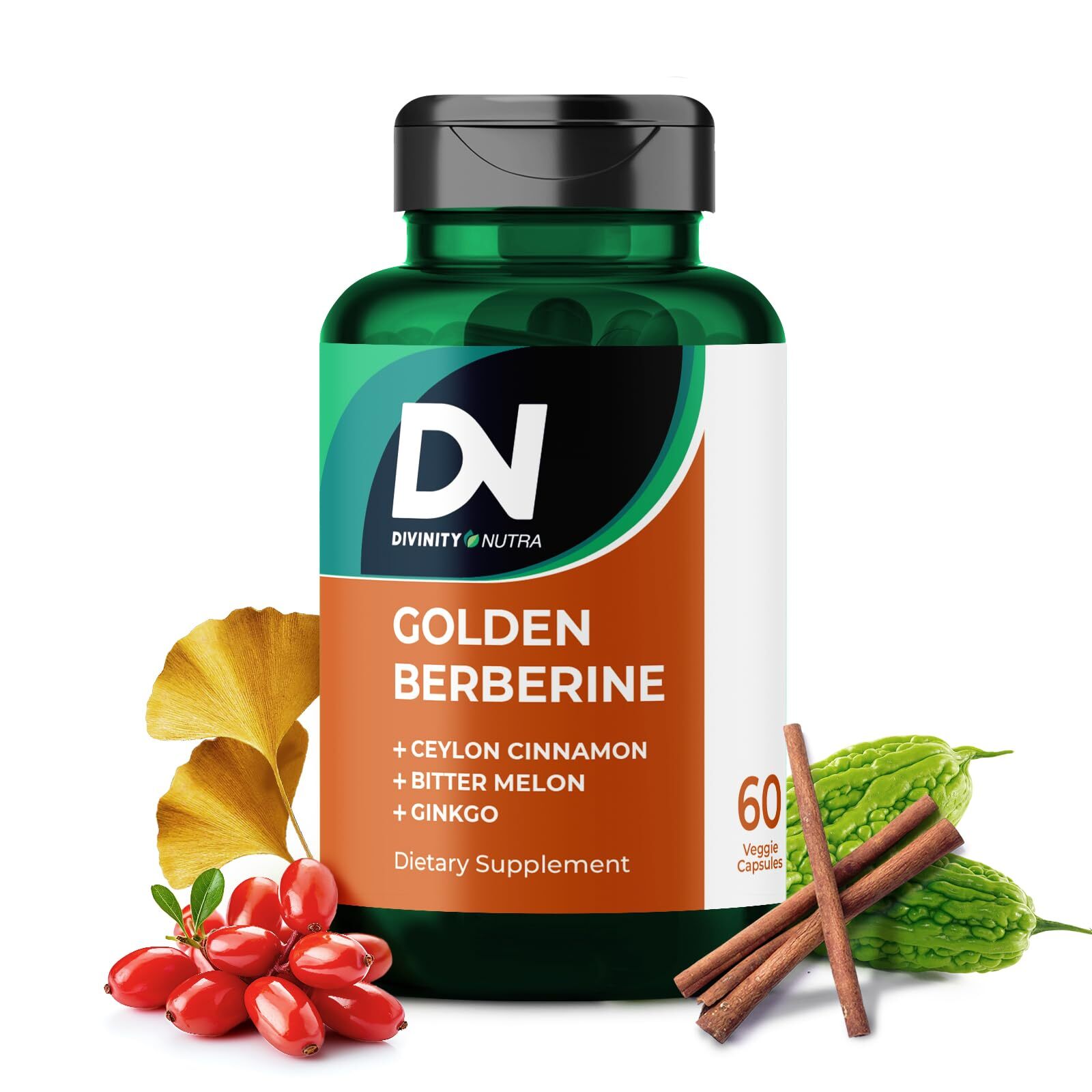 4-in-1 Golden Berberine Supplement with Ceylon Cinnamon Bitter Melon Ginkgo…
