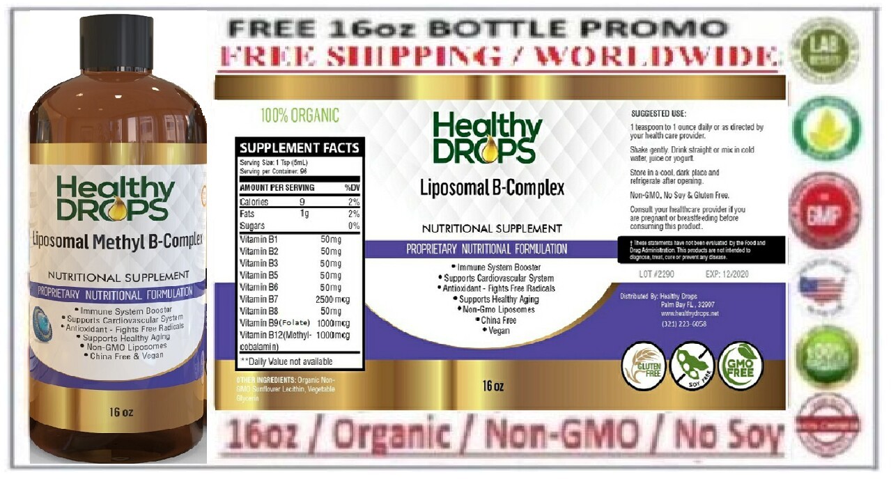 LIPOSOMAL VITAMIN B COMPLEX B1 B2 B3 B5 B6 B7 B8 B9 B12 ORGANIC 16oz EXP 12/2026