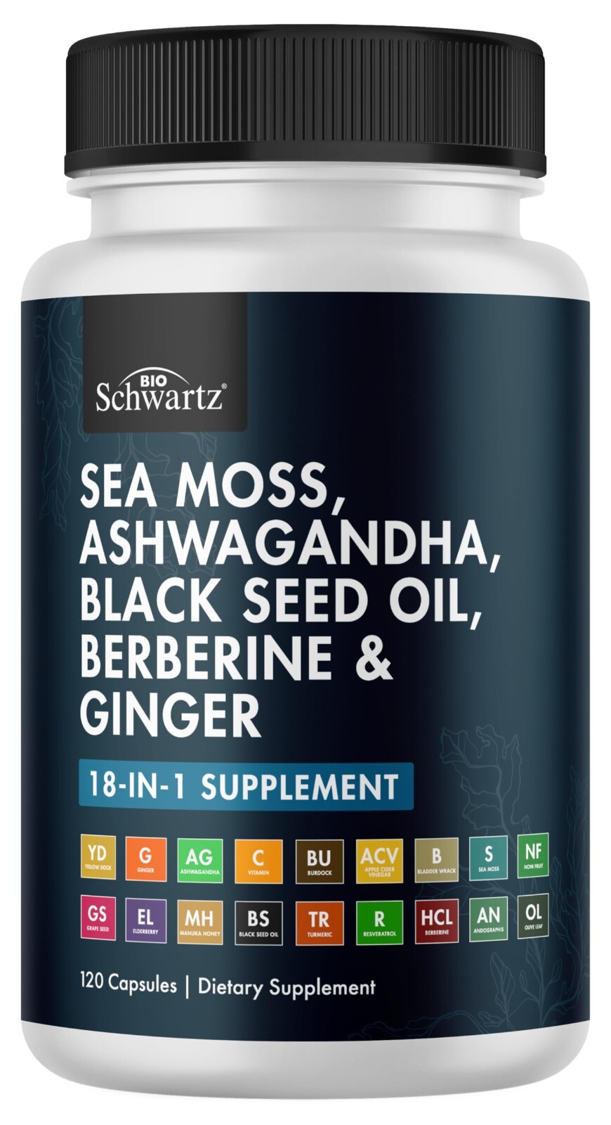 Sea Moss Black Seed Oil Ashwagandha Ginger Supplement, Turmeric Berberine, 120ct