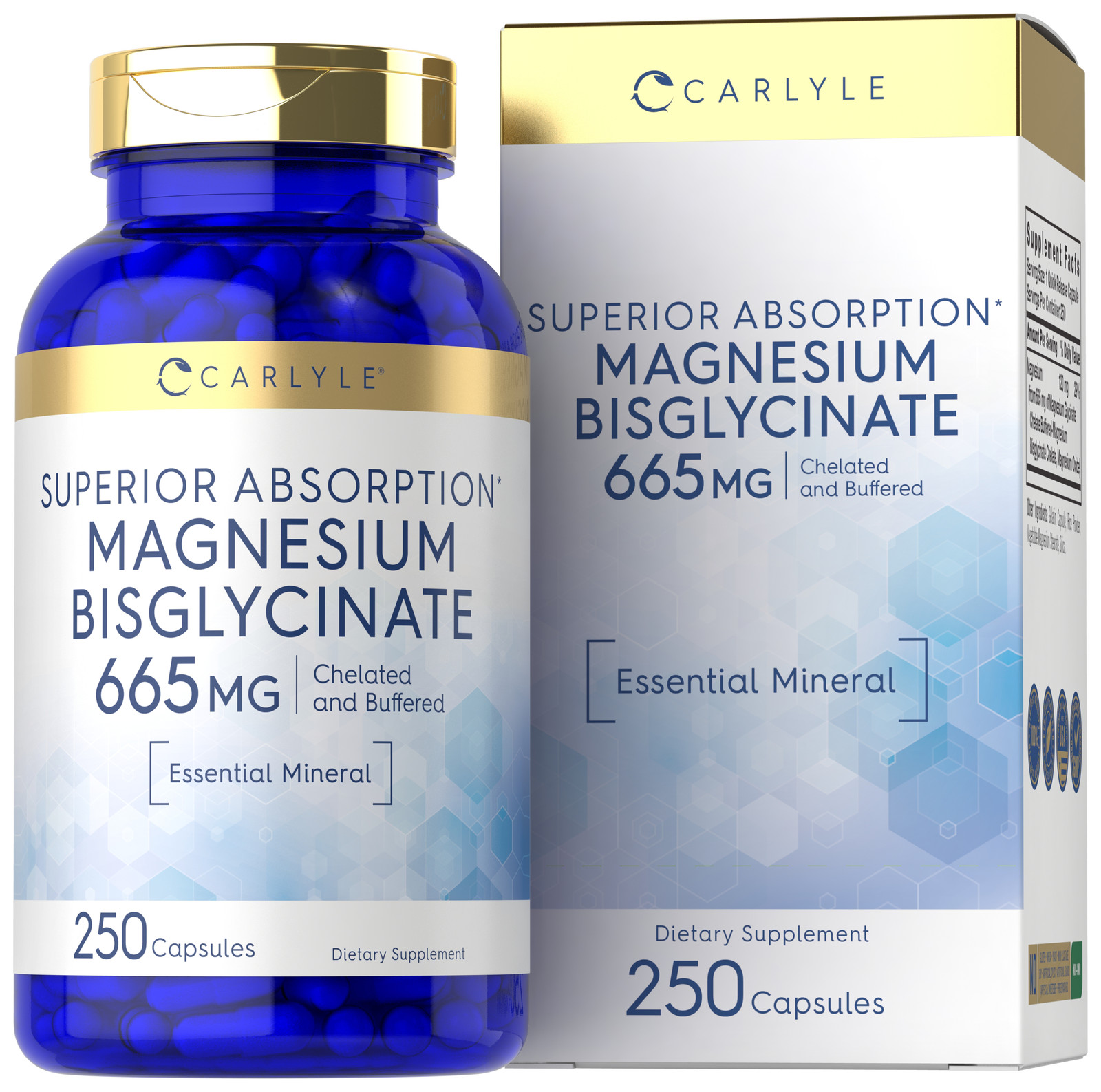 Magnesium Bisglycinate 665mg | 250 Capsules | Buffered Supplement | by Carlyle