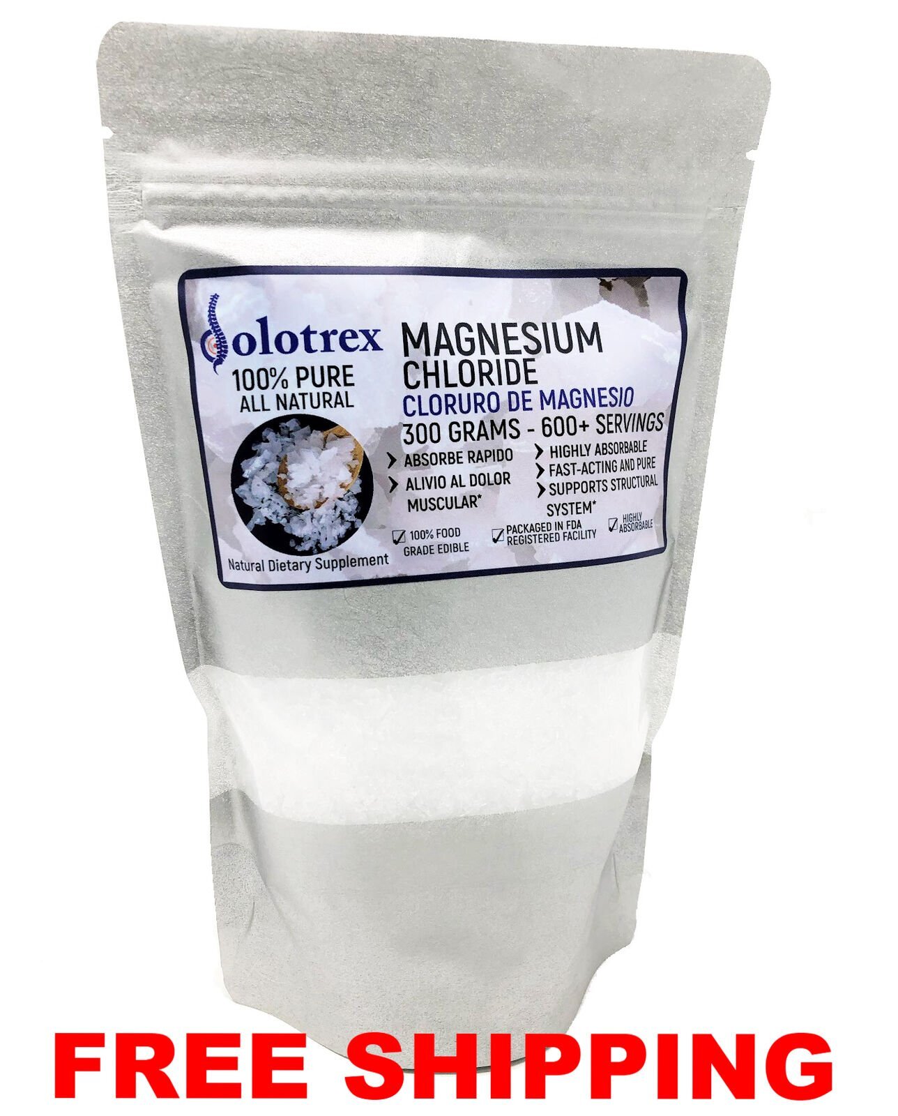 Cloruro de Magnesio 100% PURE Magnesium Chloride 300g Over 600 Servings 0.66 LBS