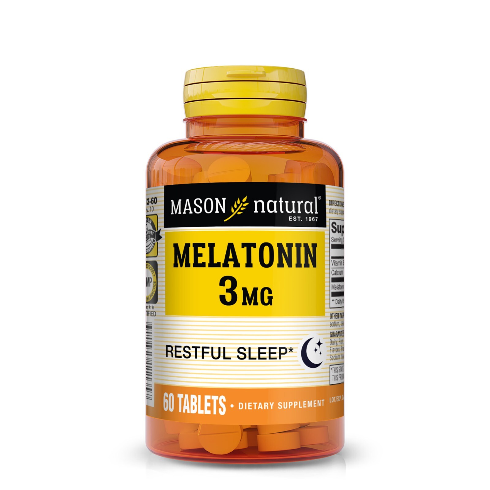 Mason Natural Melatonin 3 mg with B6 and Calcium – Natural Sleep Aid, 60 Tablets