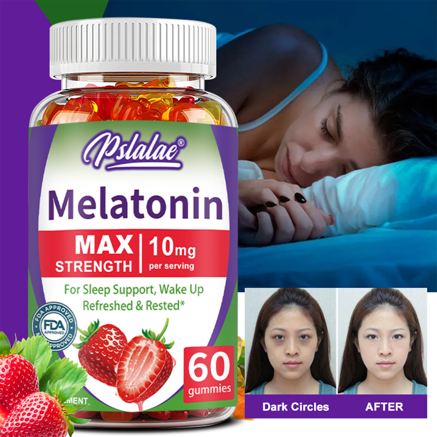 Melatonin Gummies 10mg – Relax and Calm, Night Sleep Aid, Improve Sleep Quality