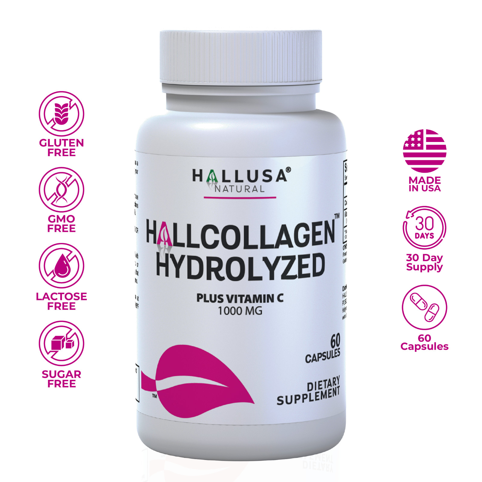 Collagen Hydrolyzed + Vitamin C, Collagen Peptides – Hair Skin & Nails – 60 Caps