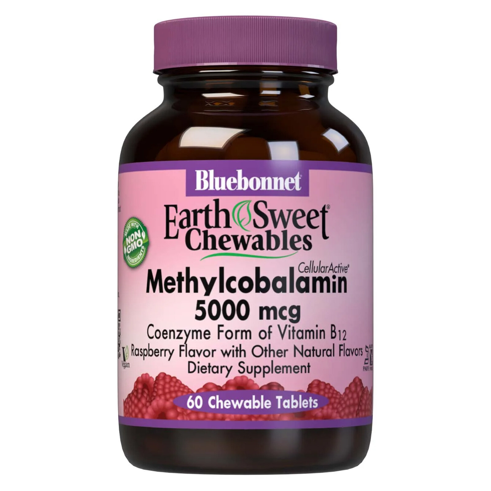 Bluebonnet Methylcobalamin Vitamin B-12 5000 Mcg Raspberry 60 Tablets