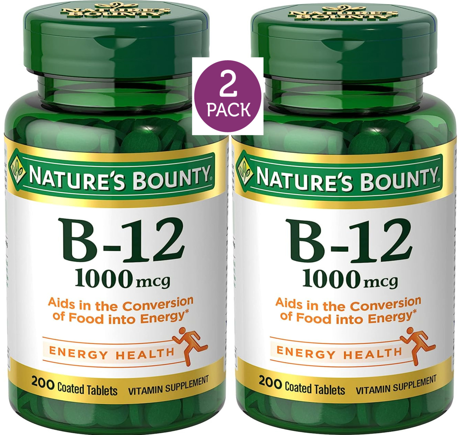 2 Pack B-12 1000mcg 400 Tabs (2×200) Energy Metabolism Cardiovascular Health B12