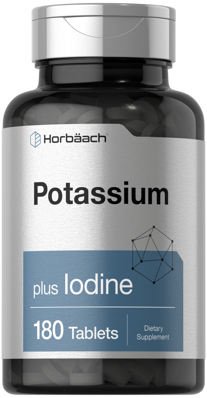 Potassium | 180 Vegetarian Tablets | with Iodine | by Horbaach