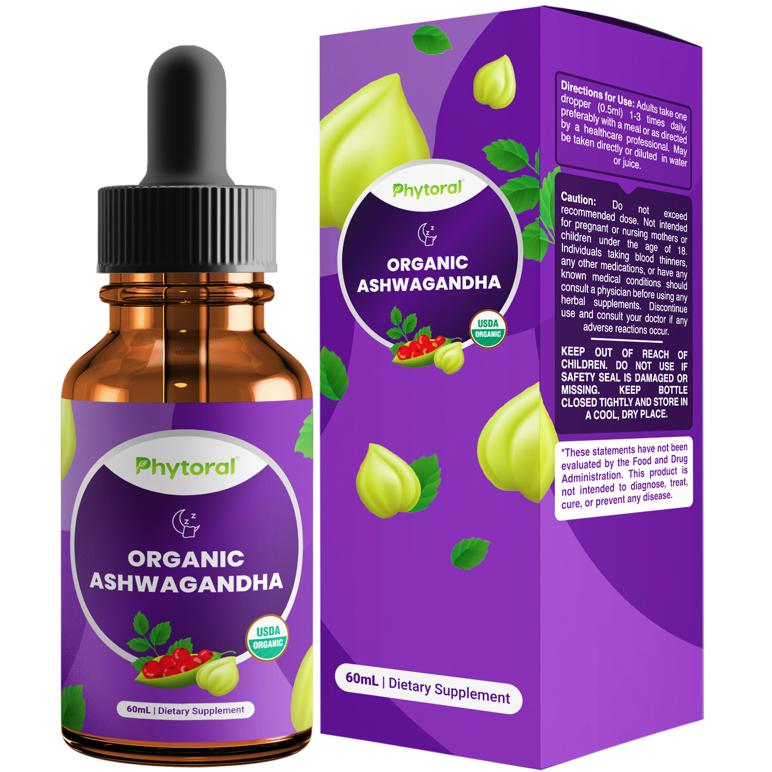 Organic Vegan Ashwagandha Liquid Drops for Adults – Energy and Mood Support