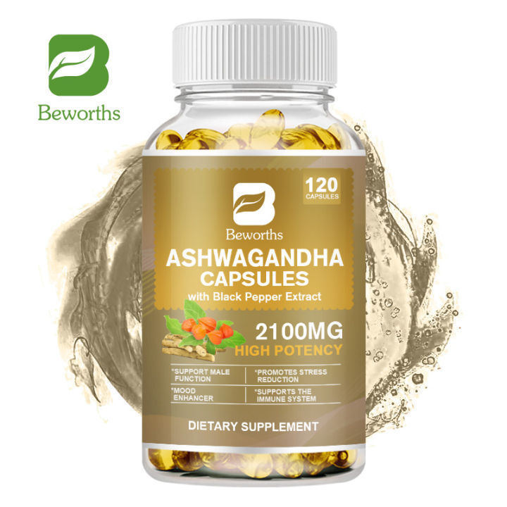 Organic Ashwagandha Capsules 2100mg Supplement w/ Black Pepper Root Powder