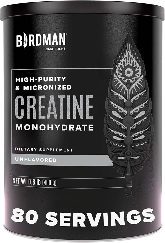 BIRDMAN Micronized Creatine Monohydrate Powder, Organic, Muscle Recovery, Caffei