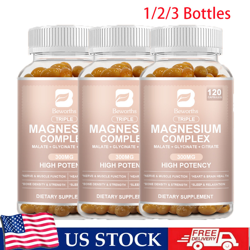 120 Capsules Triple Magnesium Complex, 300mg of Magnesium Glycinate Malate