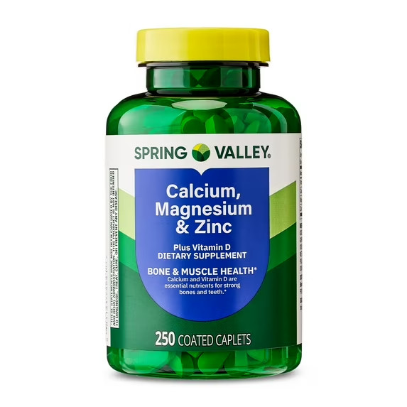 Spring Valley Calcium Magnesium & Zinc Plus Vitamin D3 Coated Caplets, 250 Count