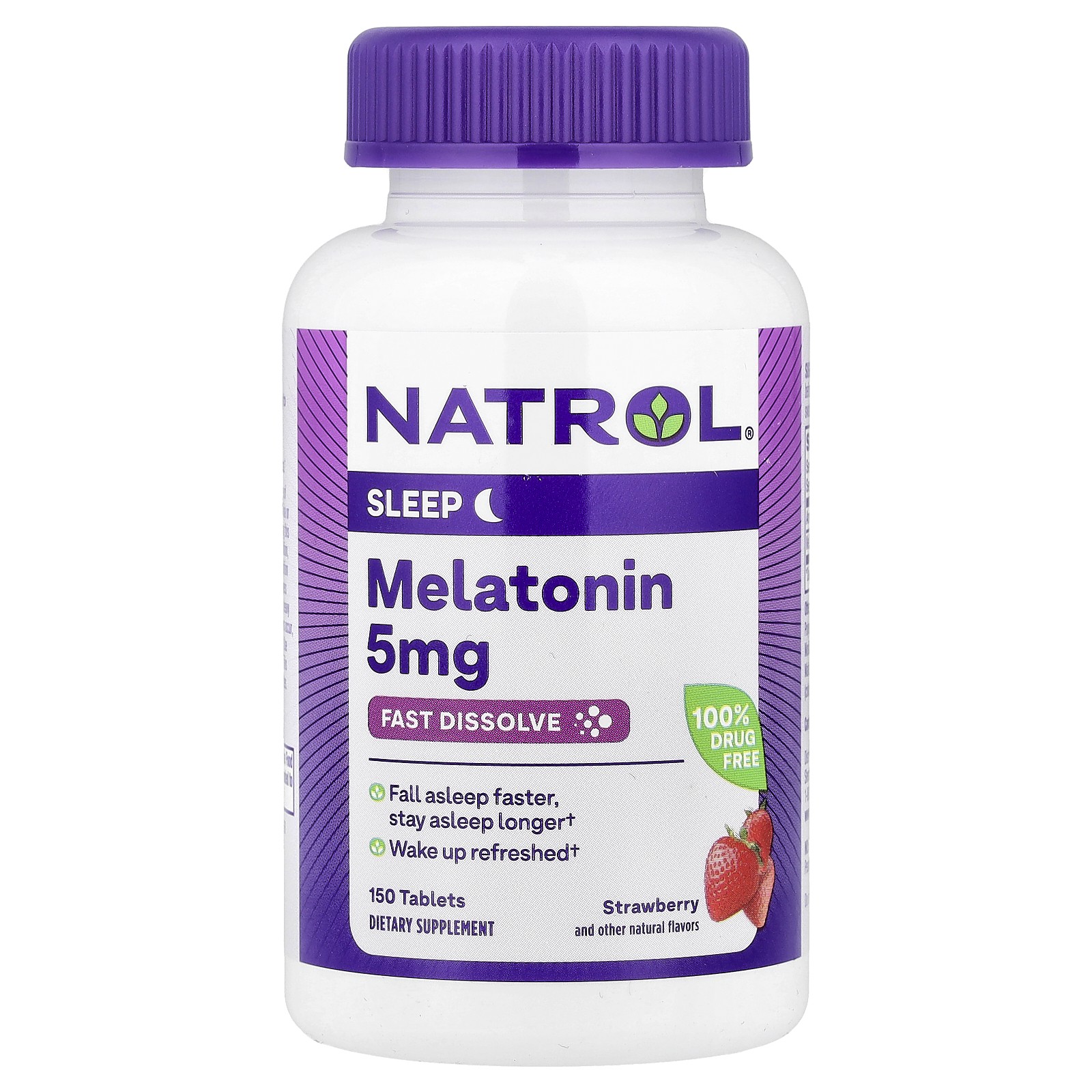 Natrol Melatonin Fast Dissolve Strawberry  5 mg 150 Tablets Egg-Free, Fish Free,