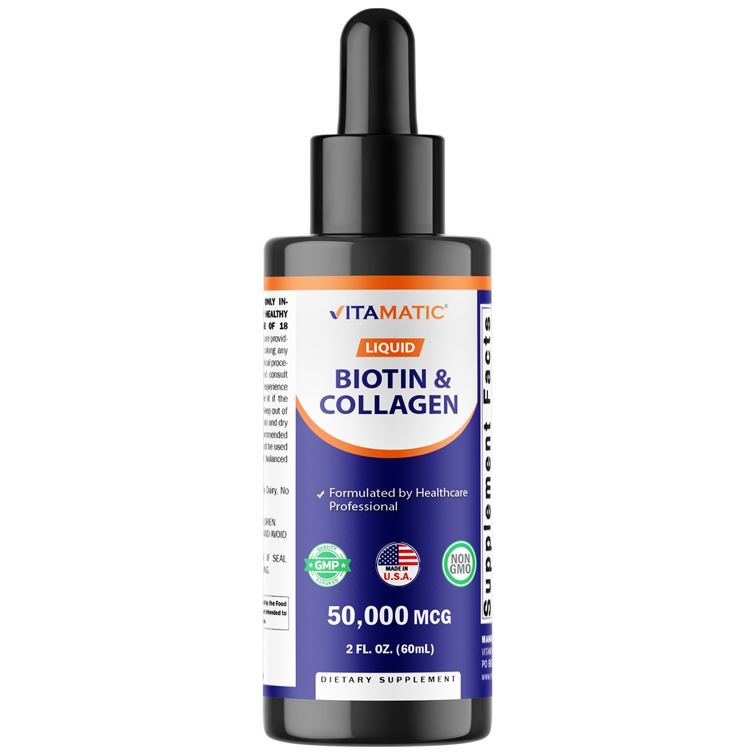 Vitamatic Liquid Biotin & Collagen Drops 50,000mcg for Hair Growth (2Fl Oz)
