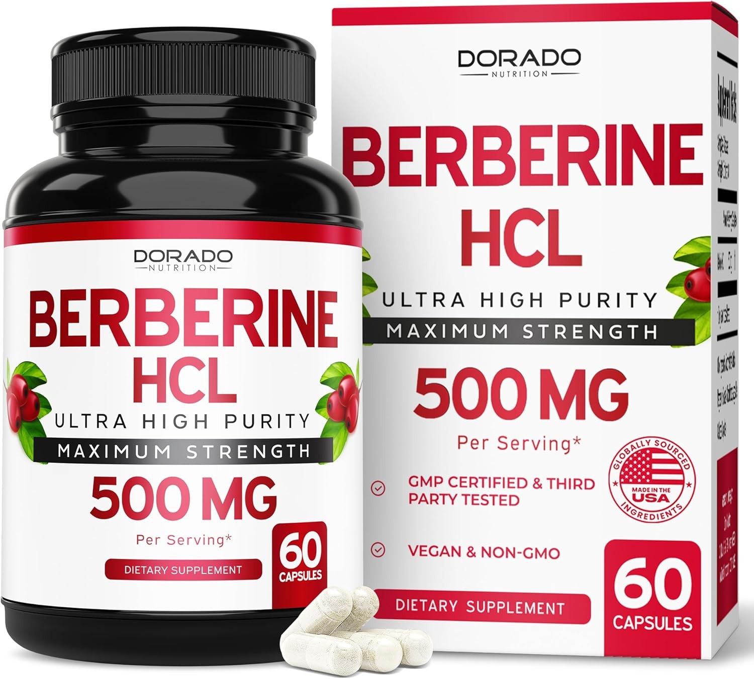 Berberine Supplement 500mg Per Serving (60 Capsules) Berberine HCL for Gut Healt