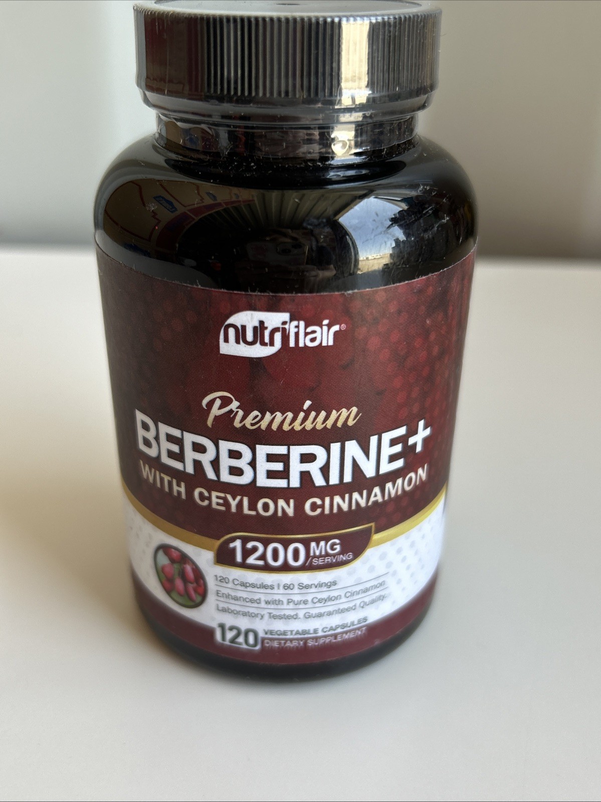 Nutriflair Premium Berberine HCL 1200mg Plus Pure True Ceylon Cinnamon 120 Cap.