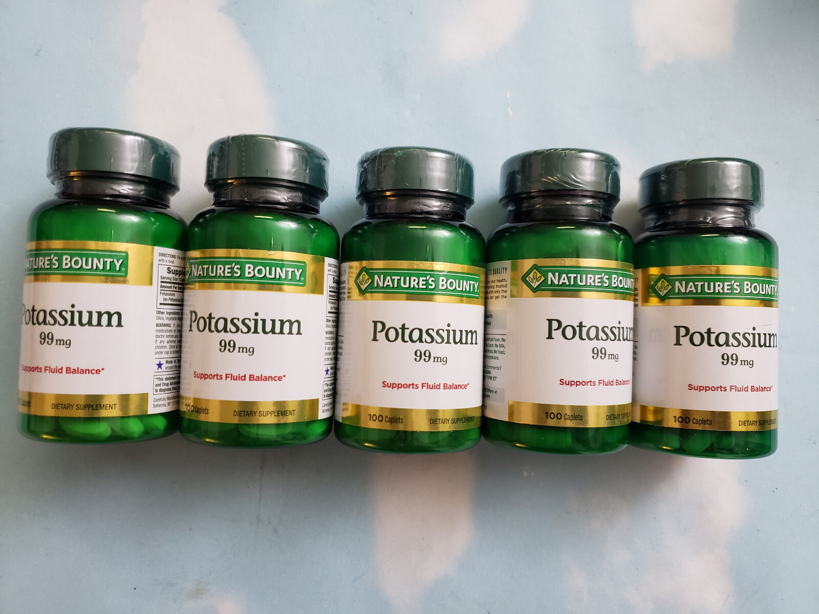 LOT (5) NATURE’S BOUNTY POTASSIUM GLUCONATE 99MG  100 CAPLETS EACH EXP 2027