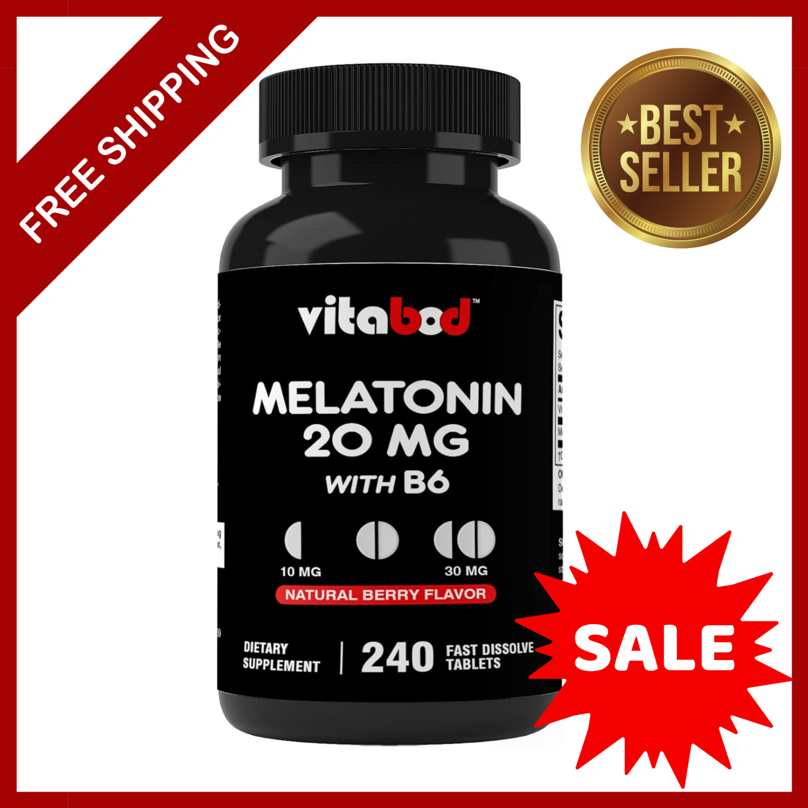 Melatonin 20mg High Potency Natural Sleep Aid Berry Flavor 240 Fast Dissolve TAB