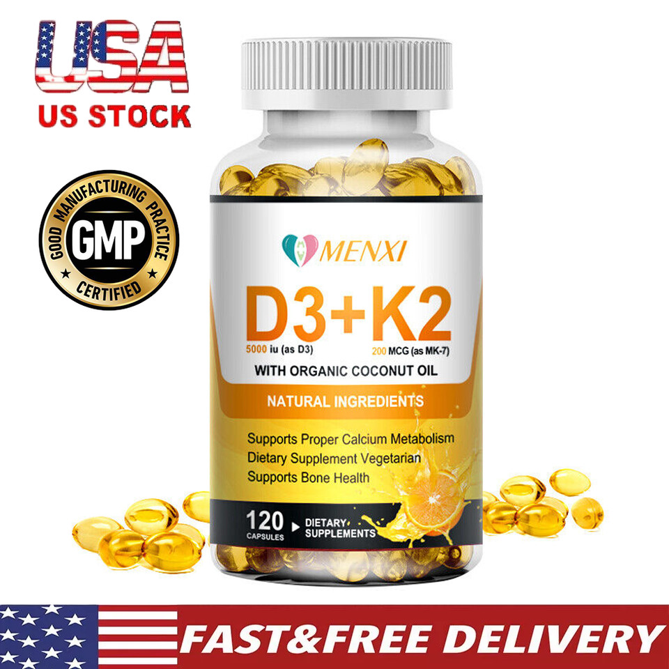 Vitamin D3 K2 Supplement 120 Veggie Softgels – 5000IU Vit D3, 200Mcg MK7-K2