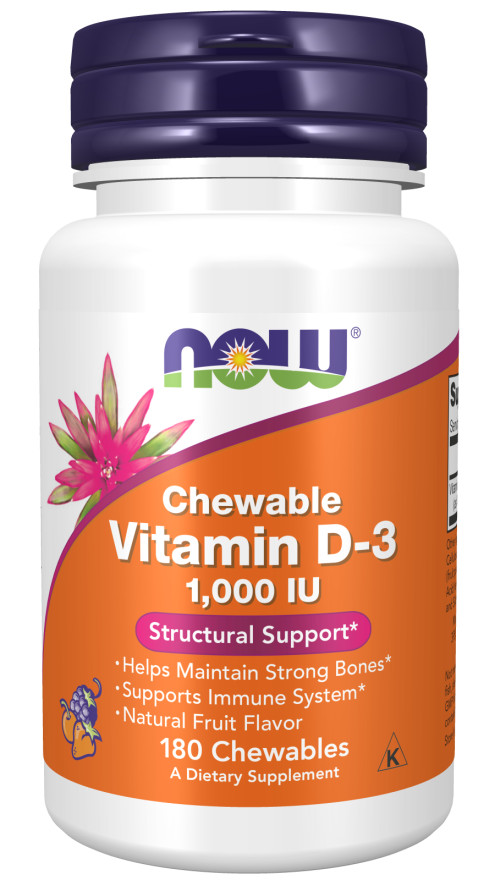 NOW Foods Vitamin D-3 1000 IU 180 Chewables Bone & Teeth Health 12/27EXP FRESH