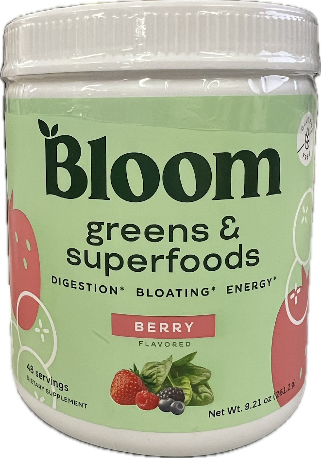 Blooms Super Greens & Superfoods Powder, Berry Flavor 48 Servings – EXP 12/2025