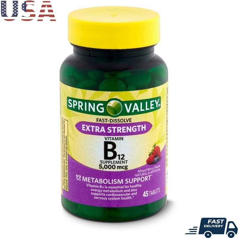 Extra Strength B12 Fast Dissolve Tablets Metabolism Support 5000 mcg 45 Count US