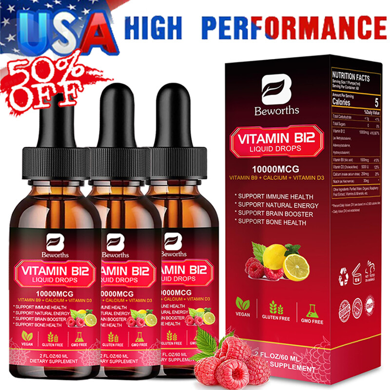 Vitamin B12 Liquid 10000 mcg Vit B 12 Drops Energy Supports Nerve Immune Health
