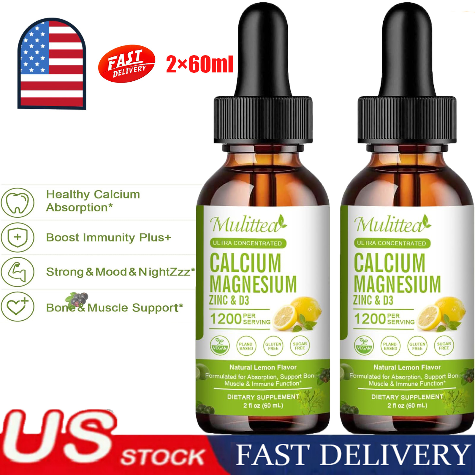 Calcium Magnesium Zinc Drops 60ml High Absorption for Heart & Bone Health