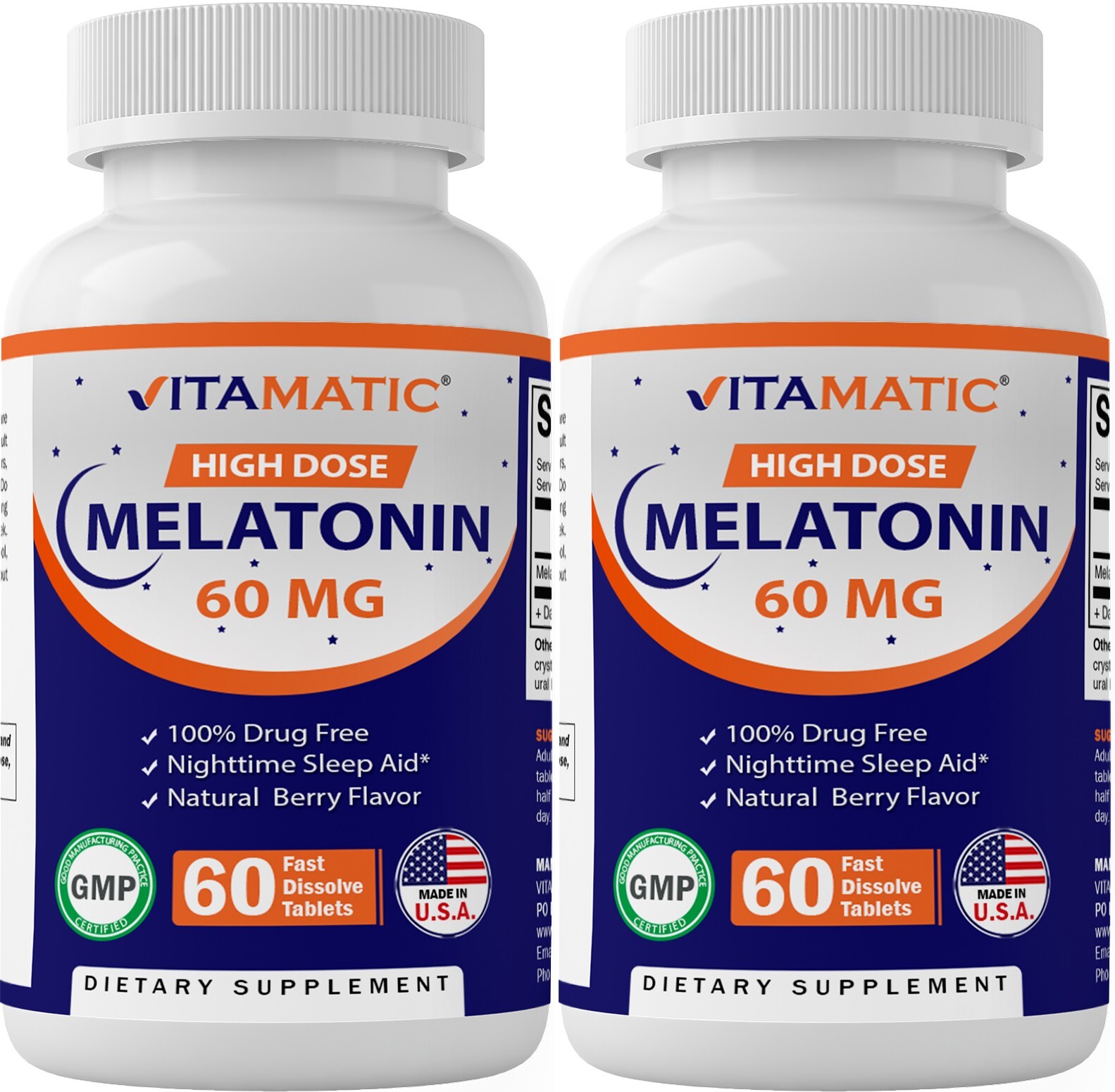 (2 Pack) Vitamatic Melatonin 60mg Fast Dissolve Tablets – 60 Vegan Tablets