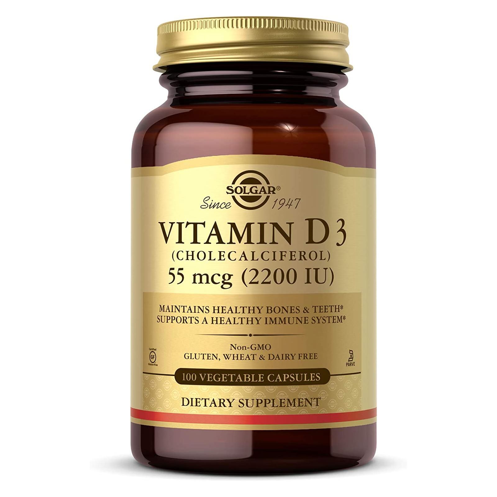 Solgar Vitamin D3 Cholecalciferol 55 mcg 2200 IU 100 Vegetable Capsules