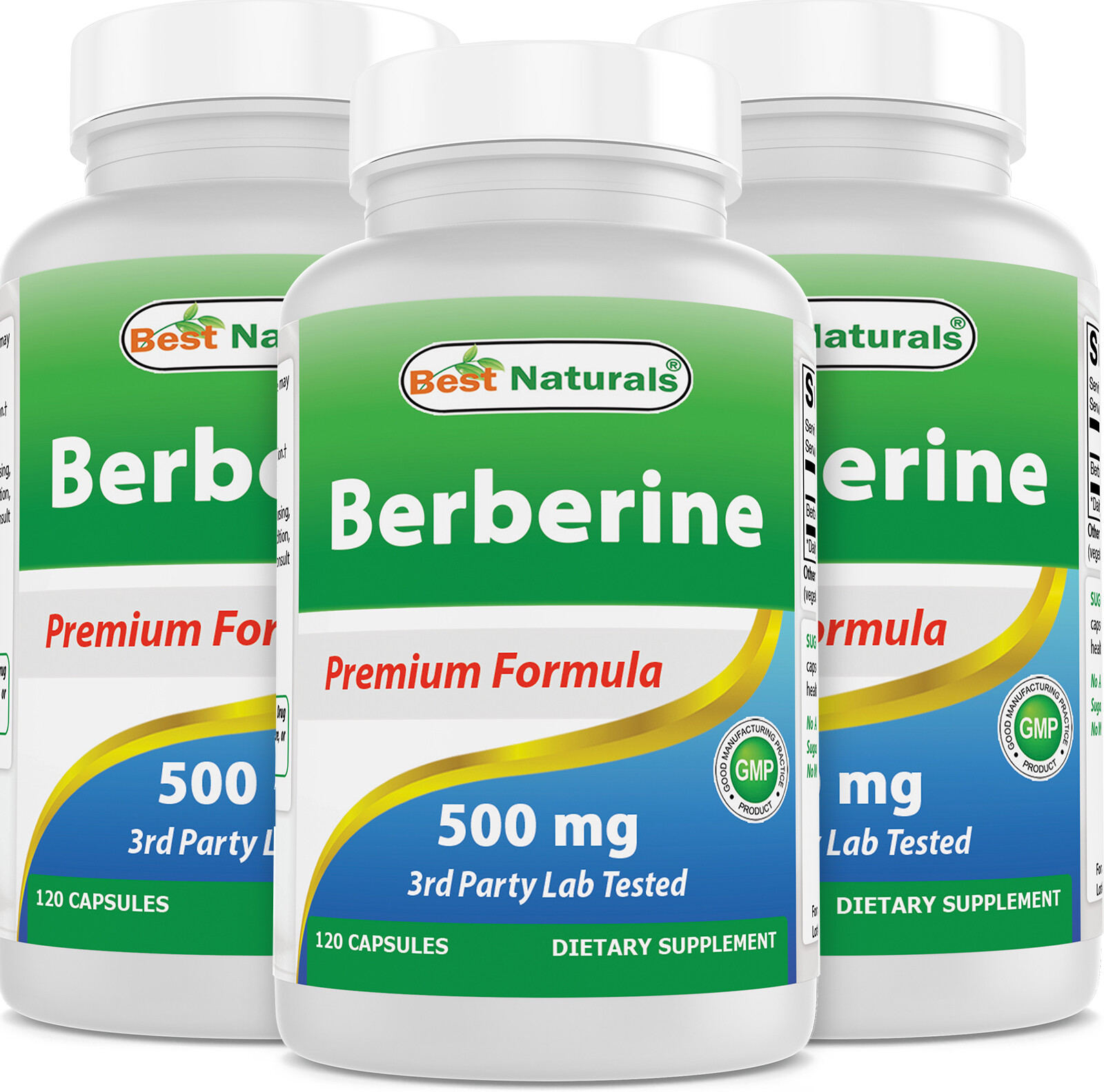 3 Pack Best Naturals Berberine 500 mg 120 Capsules
