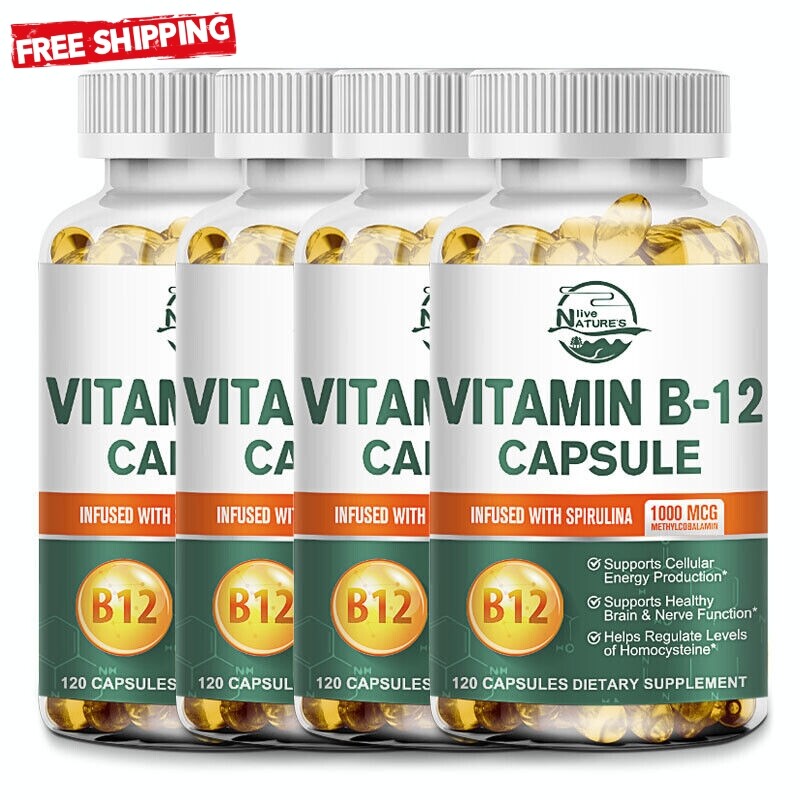 Vitamin B12 (Methylcobalamin) 1000mcg, 120/240/480 Capsules – Non-GMO SPIRULINA