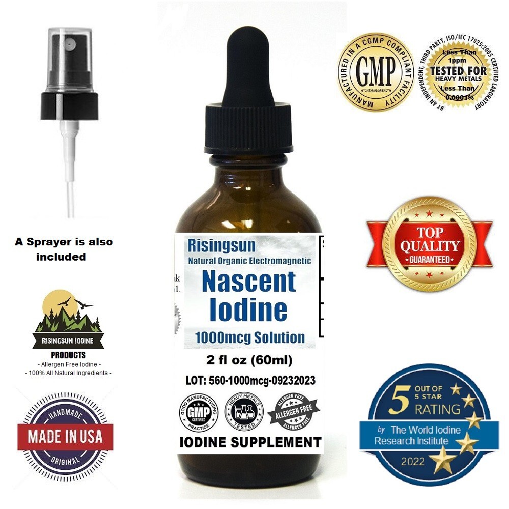 ORGANIC NASCENT IODINE-1000mcg Serving-1200 servings (2oz)-Non GMO No Allergens