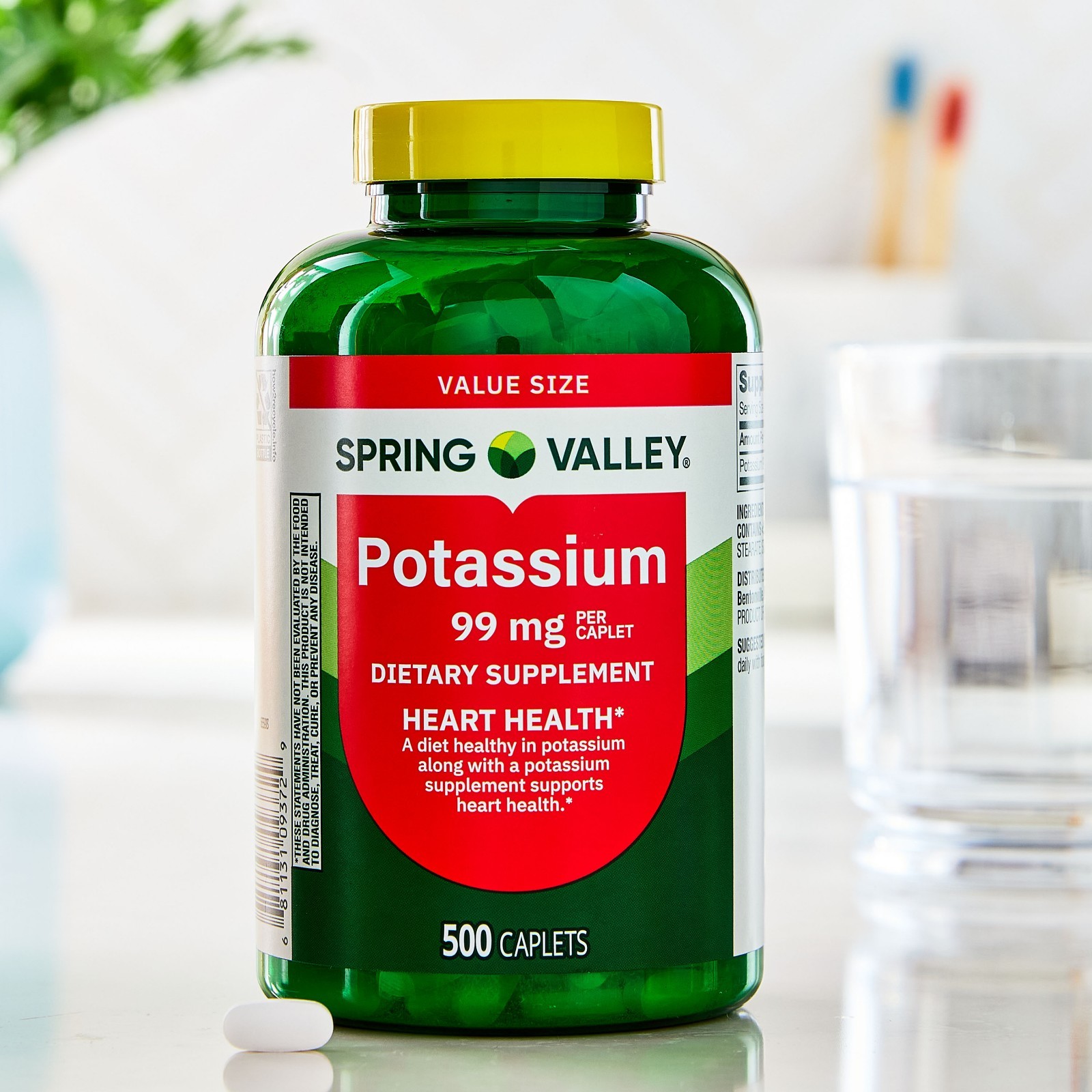 Spring Valley Potassium Caplets Dietary Supplement Value Size, 99 mg, 500 Count
