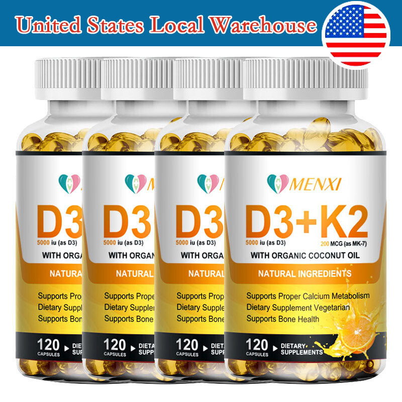 Vitamin D3 with K2 D3 5000IU and K2 200mcg High Strength 1-4* 120 Vegan Capsules
