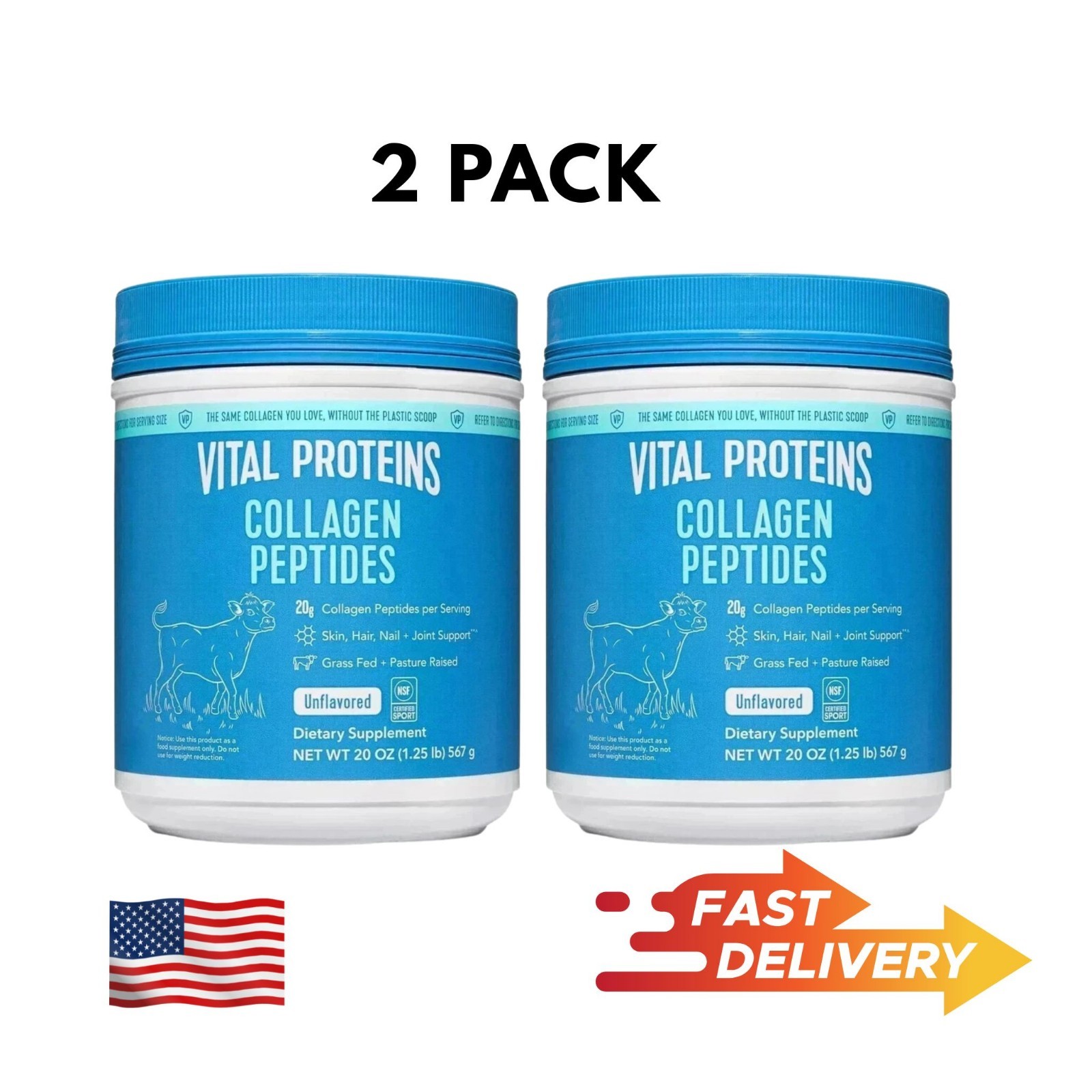 Vital Proteins Collagen Peptides, New Unflavored – 20oz  Pack of 2 Free Shipping