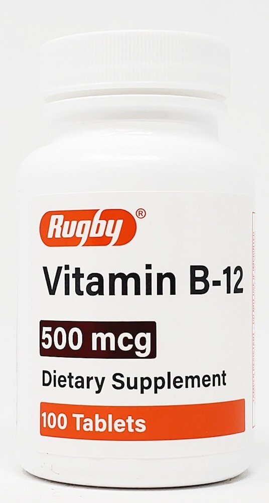 Rugby Vitamin B-12 – 500 mcg – 100 Tablets – Expiration Date 09-2026