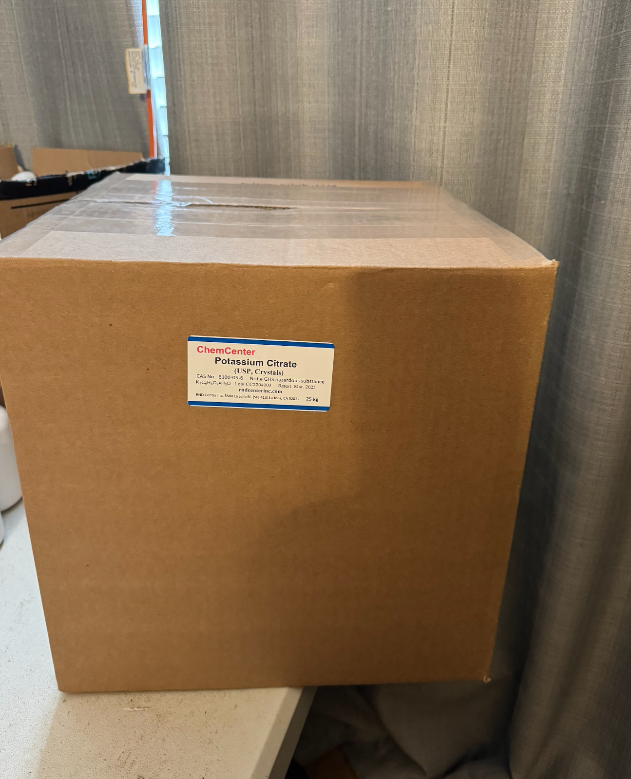 Potassium Citrate, High Purity, Crystals, 25 kg (55 lb.)