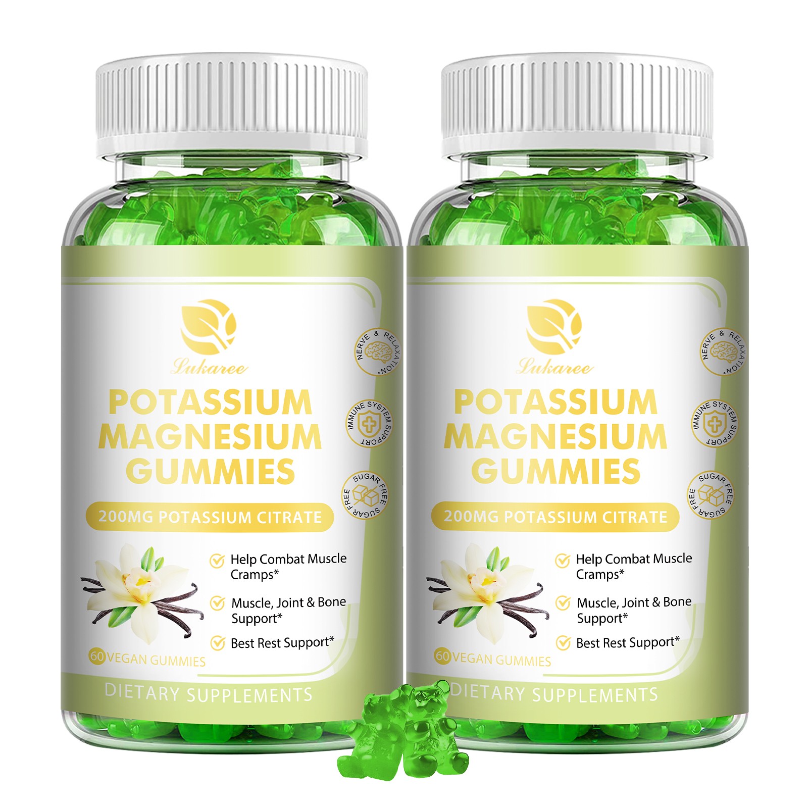 2x Magnesium Potassium Gummies Magnesium Glycinate Potassium Citrate Supplement