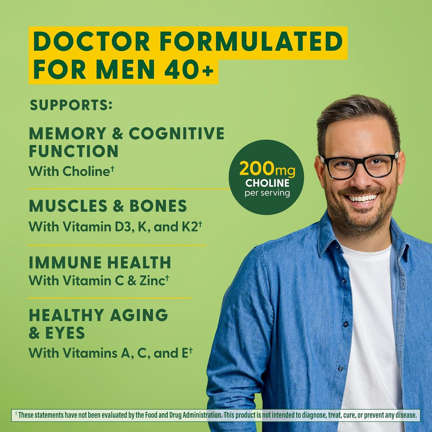 Men’S 40+ Advanced Multivitamin for Men – Dr-Formulated – Choline, Vitamin B,…
