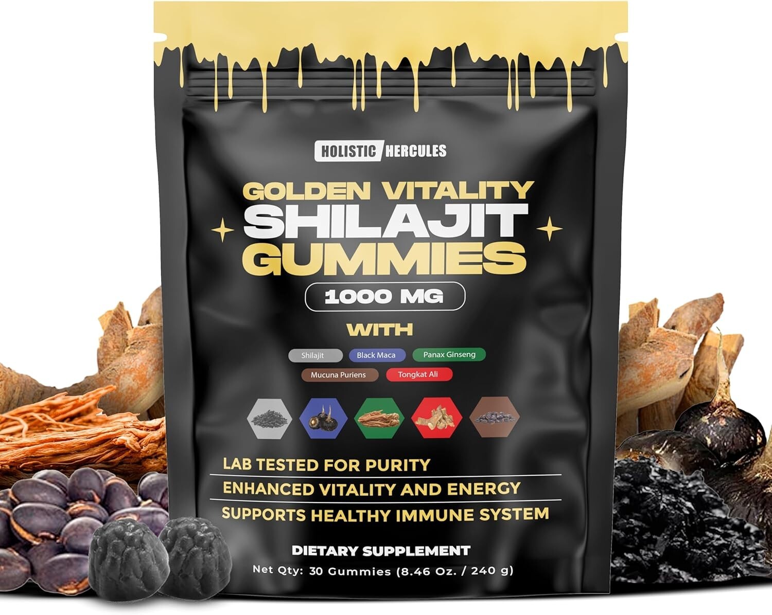 Holistic Hercules Himalayan Gold Shilajit Gummies with Ashwagandha Black Maca…