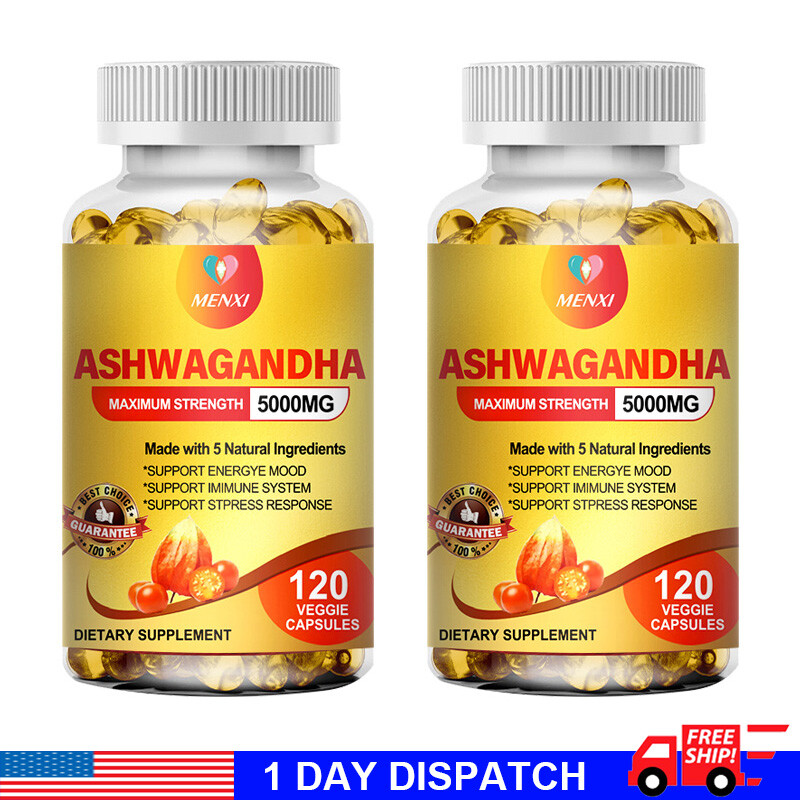 Organic Ashwagandha Capsules 5000MG with Black Pepper Root Powder 120 Capsules