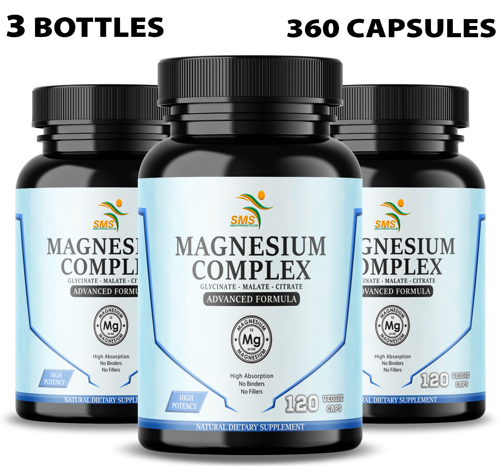 Magnesium Complex 470mg with Malate, Citrate, Glycinate High Absorption 360 Caps
