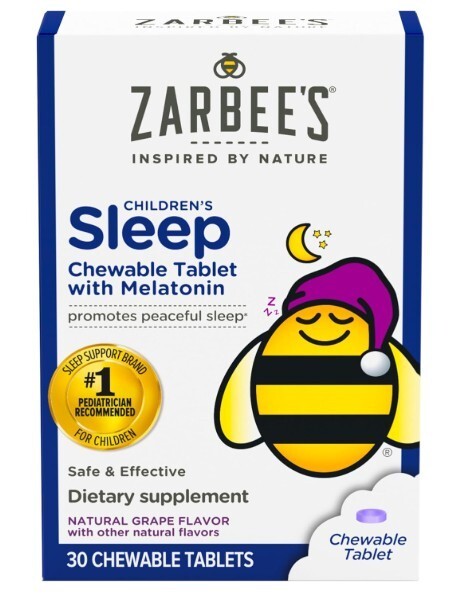 Zarbees Melatonin Chewable, 1mg Drug-Free Grape Supplement 30Ct