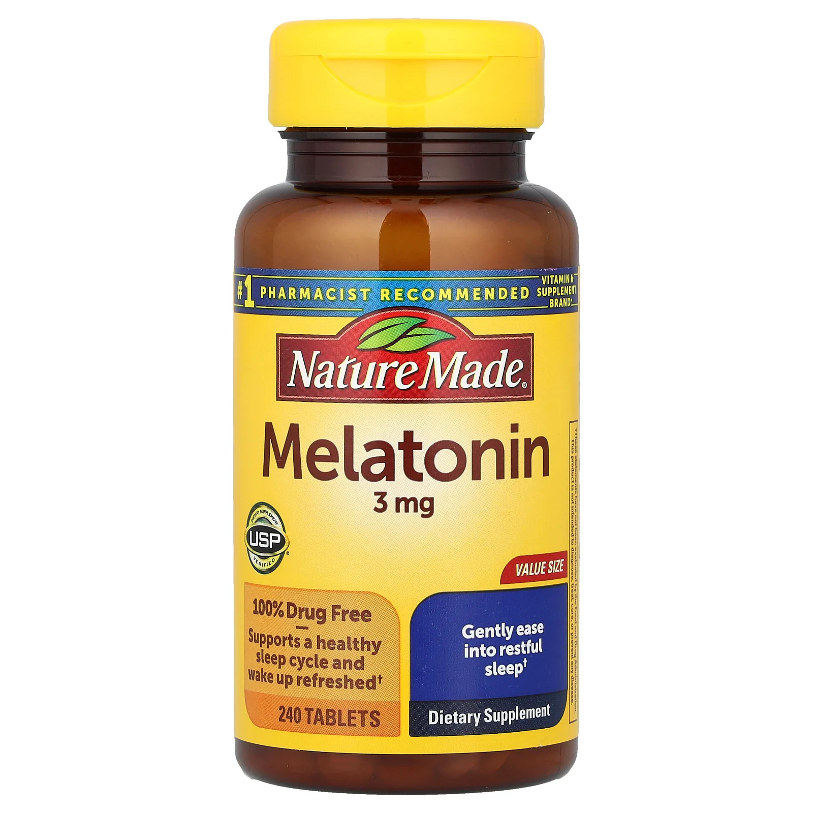 Nature Made Melatonin 3 mg 240 Tablets Gluten-Free, No Artificial Flavors,