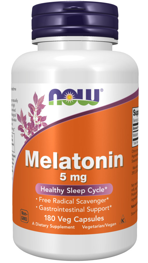 NOW Foods Melatonin 5mg 180 Veg Caps Sleep Gastrointestinal Support 01/28EXP