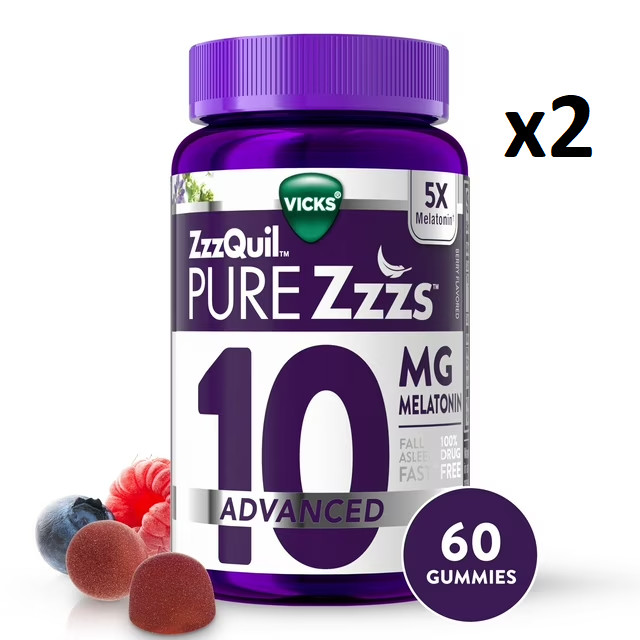 ✅ Vicks ZzzQuil PURE Zzzs, Advan 10Mg Melatonin Gummies, Berry 120Ct *x2 60CT* ✅