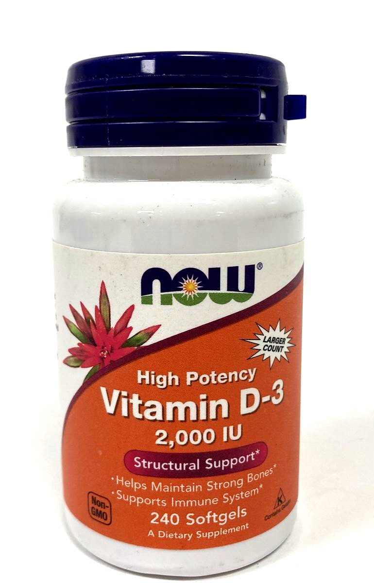 NOW Vitamin D3 2,000 IU High Potency Structural Support 240 Softgels EXP 12/25