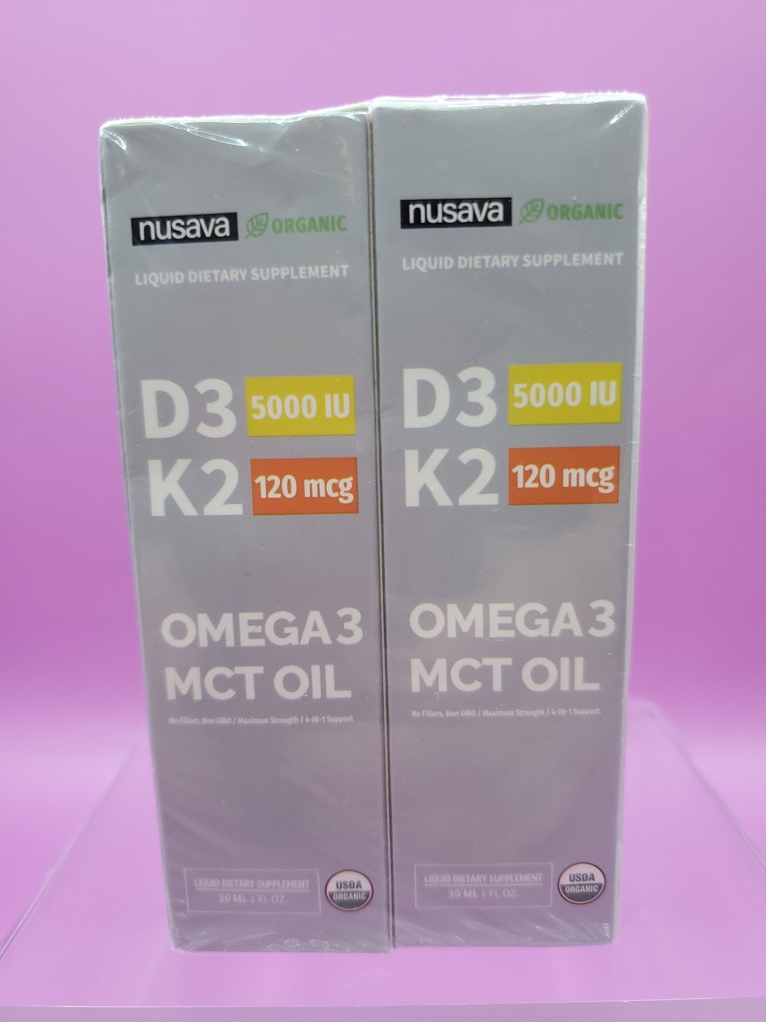 2 Pack Nusava Organic Vitamin D3 K2 Drops 5000 IU with MCT Oil Omega 3 Exp 12/27